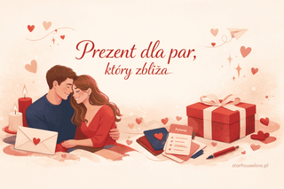 Prezent dla par - romantyczna grafika tytułowa do artykułu o najlepszych pomysłach na wspólny prezent