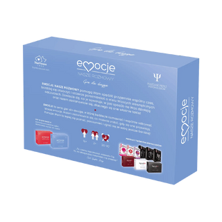 Tył pudełka gry dla par Emocje Nasze Rozmowy z opisem gry, ikonami wieku, liczby graczy i czasu rozgrywki